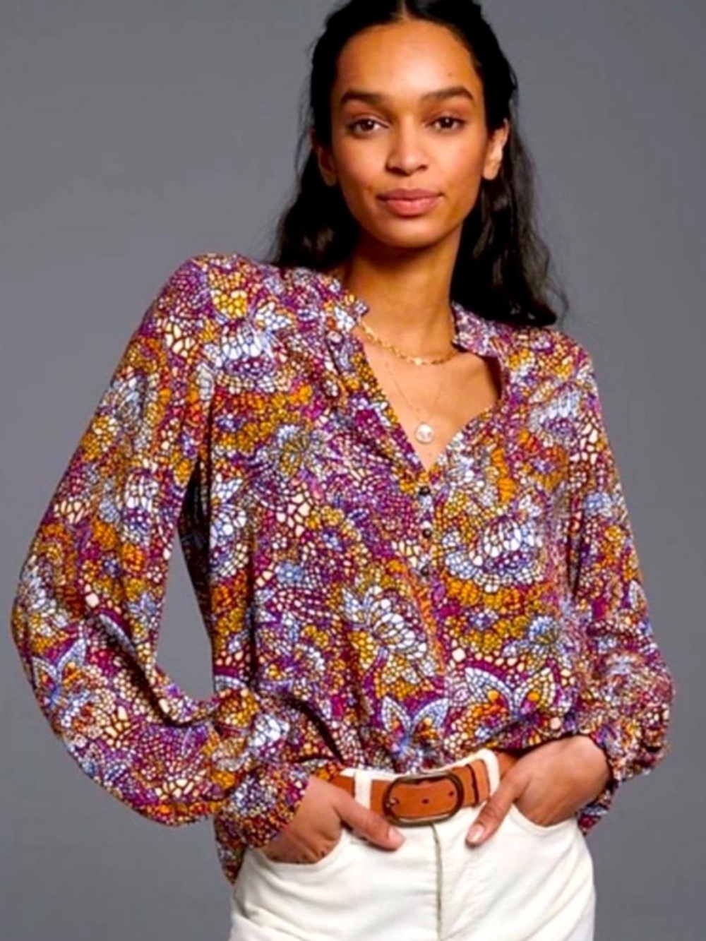 ANTHROPOLOGIE MAEVE Kaleidoscope Stained Glass Print Boho Top